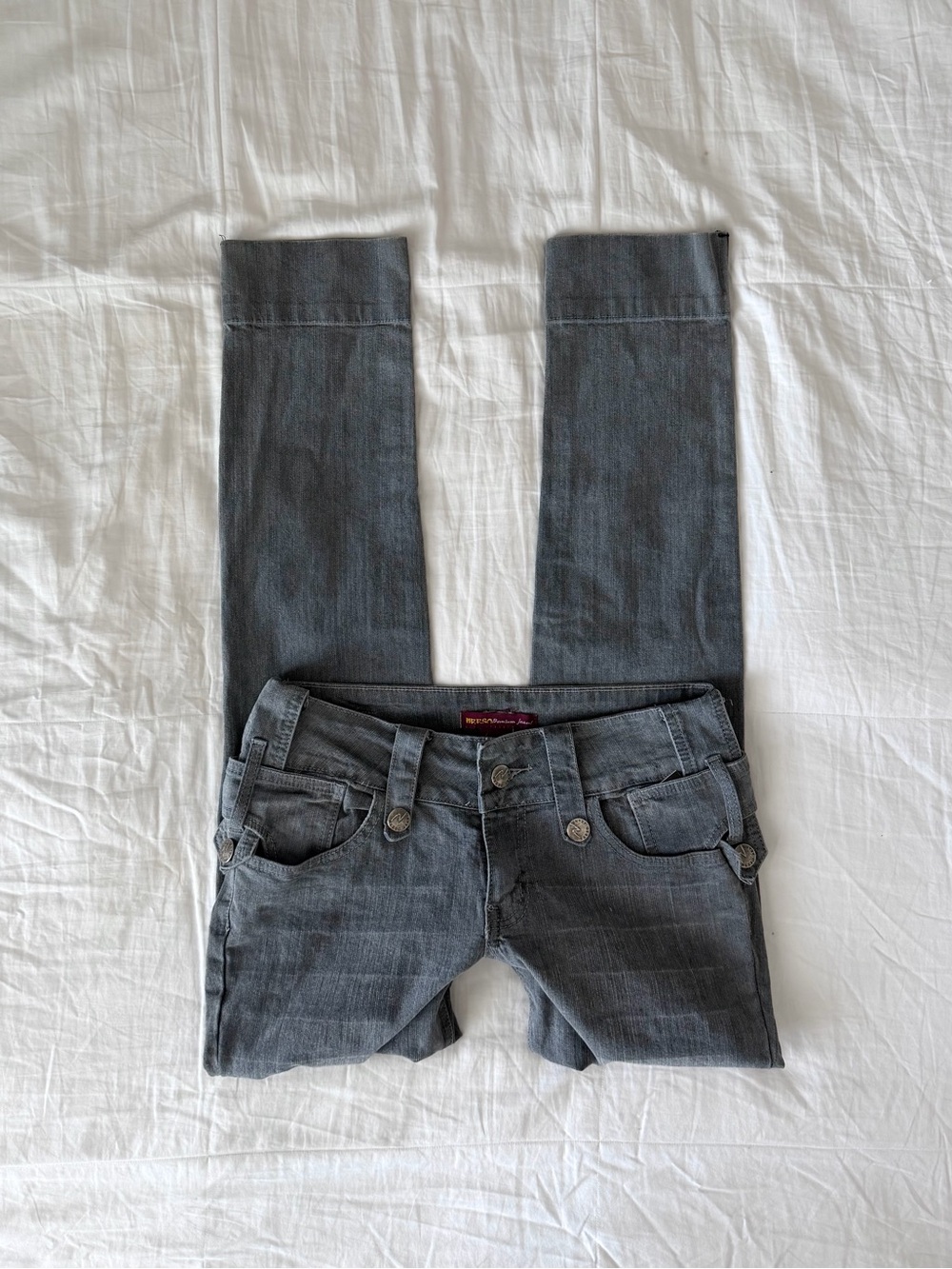 Vintage Y2K Neeso Premium Gray Low Rise Jeans w/ Side Buckles Juniors Size 7